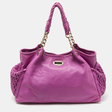 VERSACE Pink Pleated Leather Chain Satchel