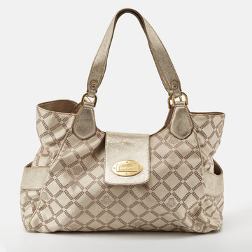 VERSACE Pale Gold/Light Beige Signature Fabric and Leather Tote