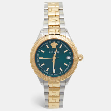 VERSACE Green Two-Tone Stainless Steel Hellenyium V12050016 Women's Wristwatch 35 mm