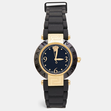 VERSACE Black Ceramic Gold Plated Steel Silicon Rubber Reve 92Q Women's Wristwatch 35 mm