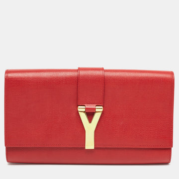 YVES SAINT LAURENT Red Leather Y-Ligne Clutch