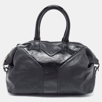 YVES SAINT LAURENT Black Leather and Patent Medium Easy Y Bag