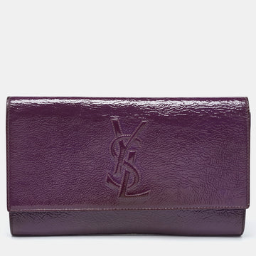 YVES SAINT LAURENT Purple Patent Leather Belle De Jour Flap Clutch