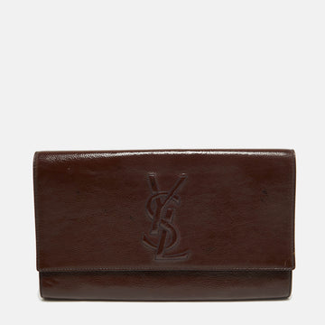 YVES SAINT LAURENT Dark Brown Patent Leather Belle De Jour Flap Clutch