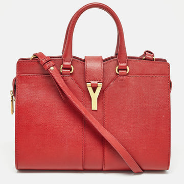 YVES SAINT LAURENT Red Leather Small Cabas Chyc Tote