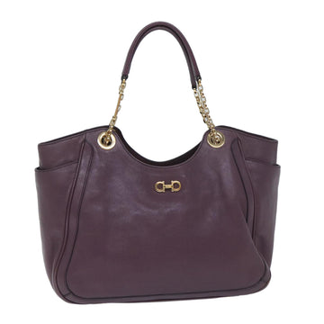 SALVATORE FERRAGAMO Chain Hand Bag Leather Purple Auth mr025