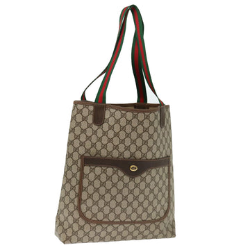 GUCCI GG Canvas Web Sherry Line Tote Bag PVC Beige Green Red Auth mr130