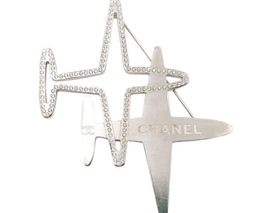 CHANEL Silver Double Plane Crystal Large Brooch