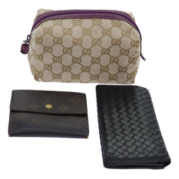 LOUIS VUITTON Gucci Bottega Monogram Wallet Leather 3Set Beige LV Auth tb1078