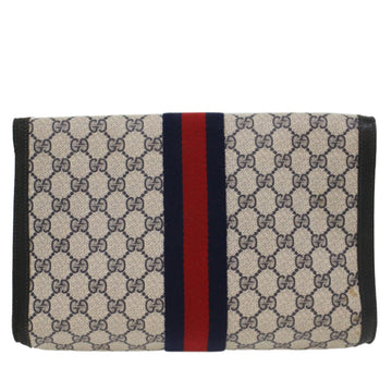 GUCCI GG Canvas Sherry Line Clutch Bag PVC Leather Red Navy gray Auth th3865