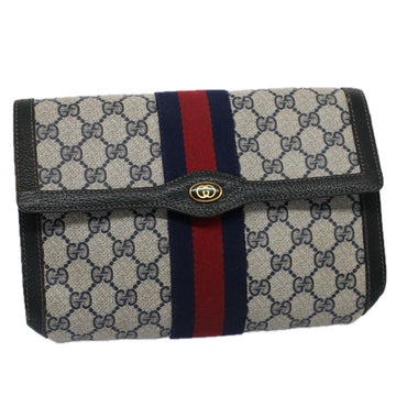 GUCCI GG Supreme Sherry Line Clutch Bag Red Navy 84 01 006 Auth th4322