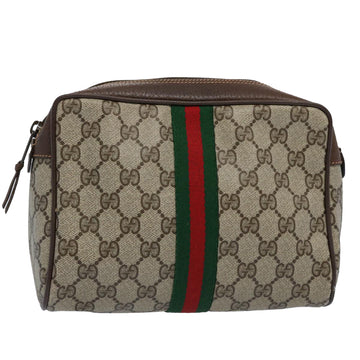 GUCCI GG Supreme Web Sherry Line Clutch Bag Beige Red 156 01 012 Auth th4401