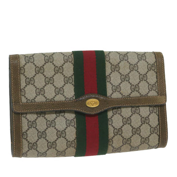 GUCCI GG Supreme Web Sherry Line Clutch Bag Beige Red 67 014 3087 Auth th4426