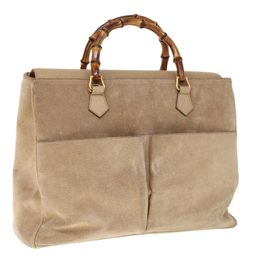 GUCCI Bamboo Hand Bag Suede 2way Beige 002 123 0322 Auth th4517