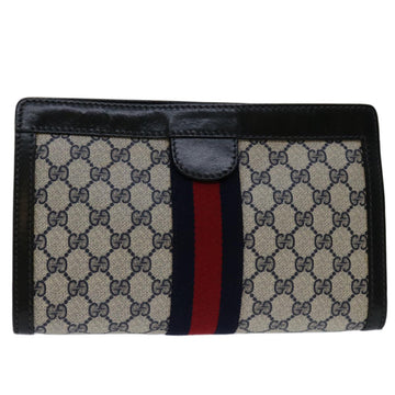 GUCCI GG Supreme Sherry Line Clutch Bag PVC Navy Red 010 378 Auth th4695