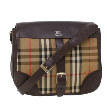 BURBERRYSs Nova Check Shoulder Bag Nylon Leather Brown Auth ti1220