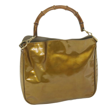 GUCCI Bamboo Hand Bag Patent leather Gold Tone 001 2404 Auth ti1440