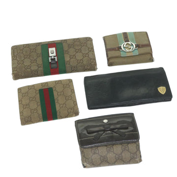 GUCCI GG Canvas Web Sherry Line Wallet 5Set Beige Red Green Auth ti1483