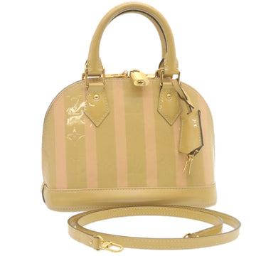 LOUIS VUITTON Vernis Rayures Alma BB Hand Bag 2way Beige Pink M90970 Auth ai678A