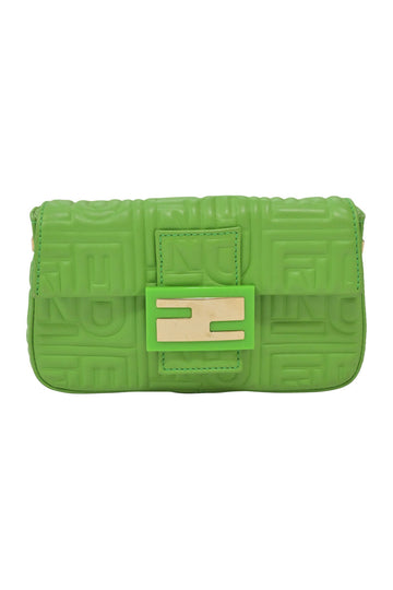 FENDI Fluo green logo-embossed nappa leather baguette mini clutch