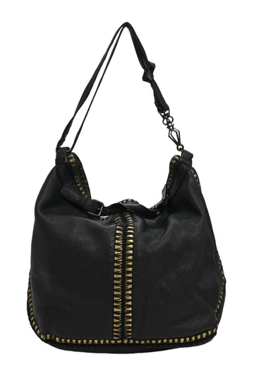 BOTTEGA VENETA Black and gold foiled leather Oro Cervo Ucinetto two-way hobo bag with detachable shoulder strap