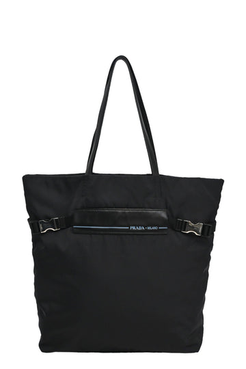 PRADA Black Belted Logo Nylon Tote Bag