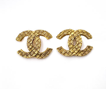 CHANEL Vintage Gold Plated CC Basket Weave Small Clip on Earrings [Copy]