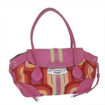 PRADA Hand Bag Canvas Leather Pink Auth yb438