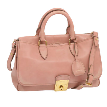 MIU MIU Madras Hand Bag Leather 2way Pink Auth yb528