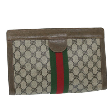 GUCCI GG Canvas Web Sherry Line Clutch Bag PVC Beige Red Green Auth yk10133