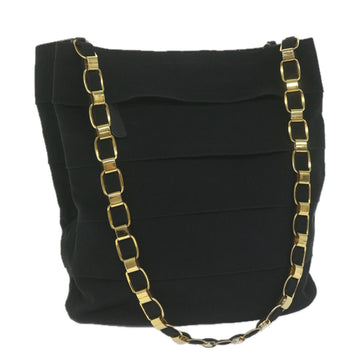 SALVATORE FERRAGAMO Chain Shoulder Bag Nylon Black Auth yk10302