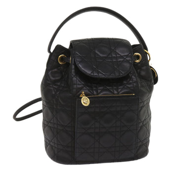 CHRISTIAN DIOR Canage Lady Dior Backpack Lamb Skin Black Auth yk10497A