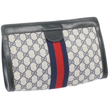 GUCCI GG Supreme Sherry Line Clutch Bag PVC Navy Red 67 014 2125 Auth yk10630