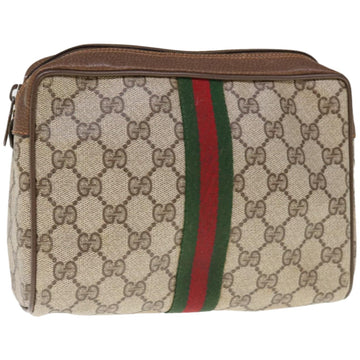 GUCCI GG Canvas Web Sherry Line Clutch Bag PVC Beige Red 89 01 012 Auth yk10675