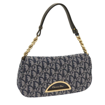 CHRISTIAN DIOR Trotter Canvas Maris Pearl Shoulder Bag Navy Auth yk11226A