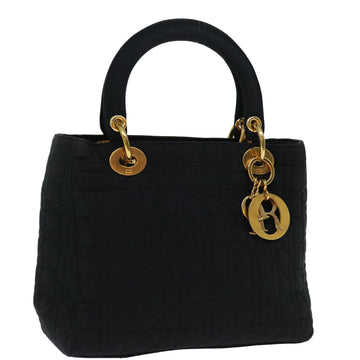 CHRISTIAN DIOR Lady Dior Canage Hand Bag Nylon Black Auth yk11255