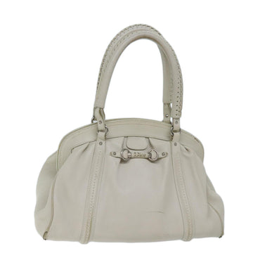 CHRISTIAN DIOR Hand Bag Leather White Auth yk11480