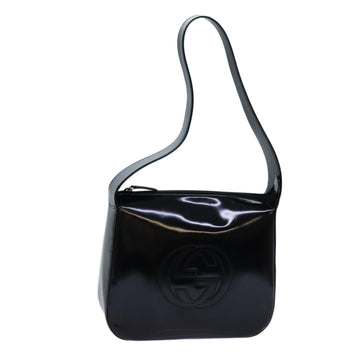 GUCCI Interlocking Shoulder Bag Enamel Black Auth yk11730