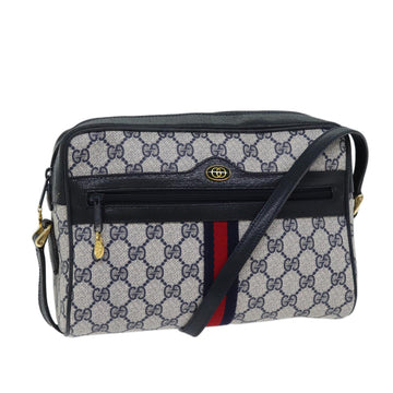 GUCCI GG Canvas Sherry Line Shoulder Bag PVC Navy Red Auth yk11799