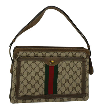 GUCCI GG Canvas Web Sherry Line Shoulder Bag PVC Leather Beige Green Auth yk9207