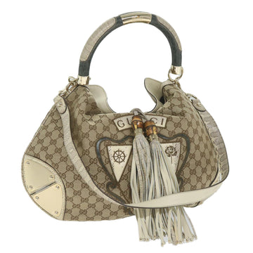 GUCCI GG Canvas Bamboo Indy Shoulder Bag 2way Beige 177088 Auth yk9244
