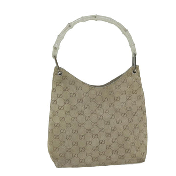 GUCCI GG Canvas Bamboo Shoulder Bag Gray 001 2058 3007 Auth yk9522