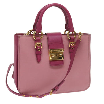 MIU MIU Madras Hand Bag Leather 2way Pink Auth yk9605