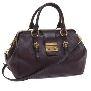 MIU MIU Madras Hand Bag Leather 2way Purple Auth yk9615