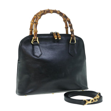 GUCCI Bamboo Hand Bag Leather 2way Black Auth yk9845