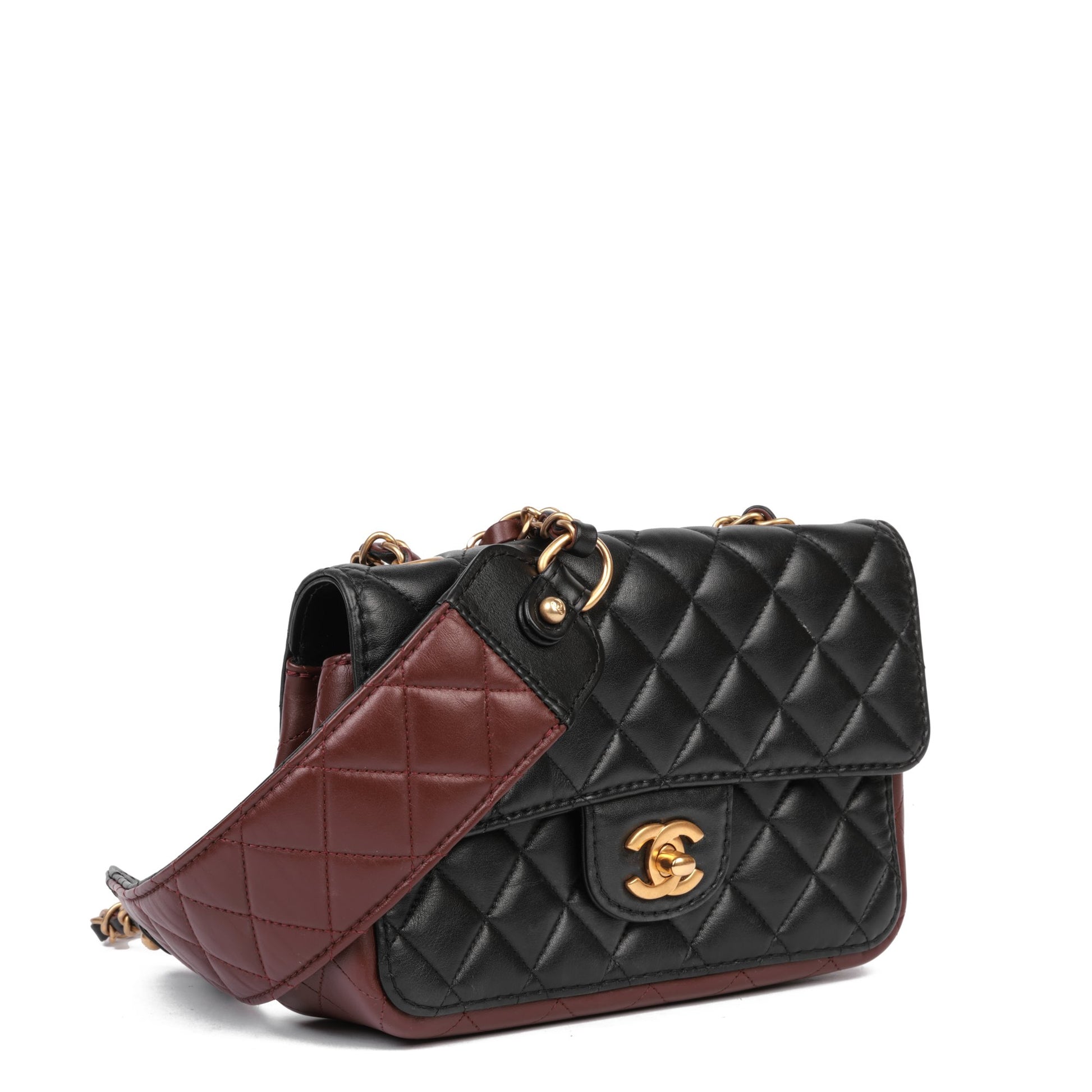 Chanel Black, Burgundy 2020 Small Strap Into Crossbody Bag