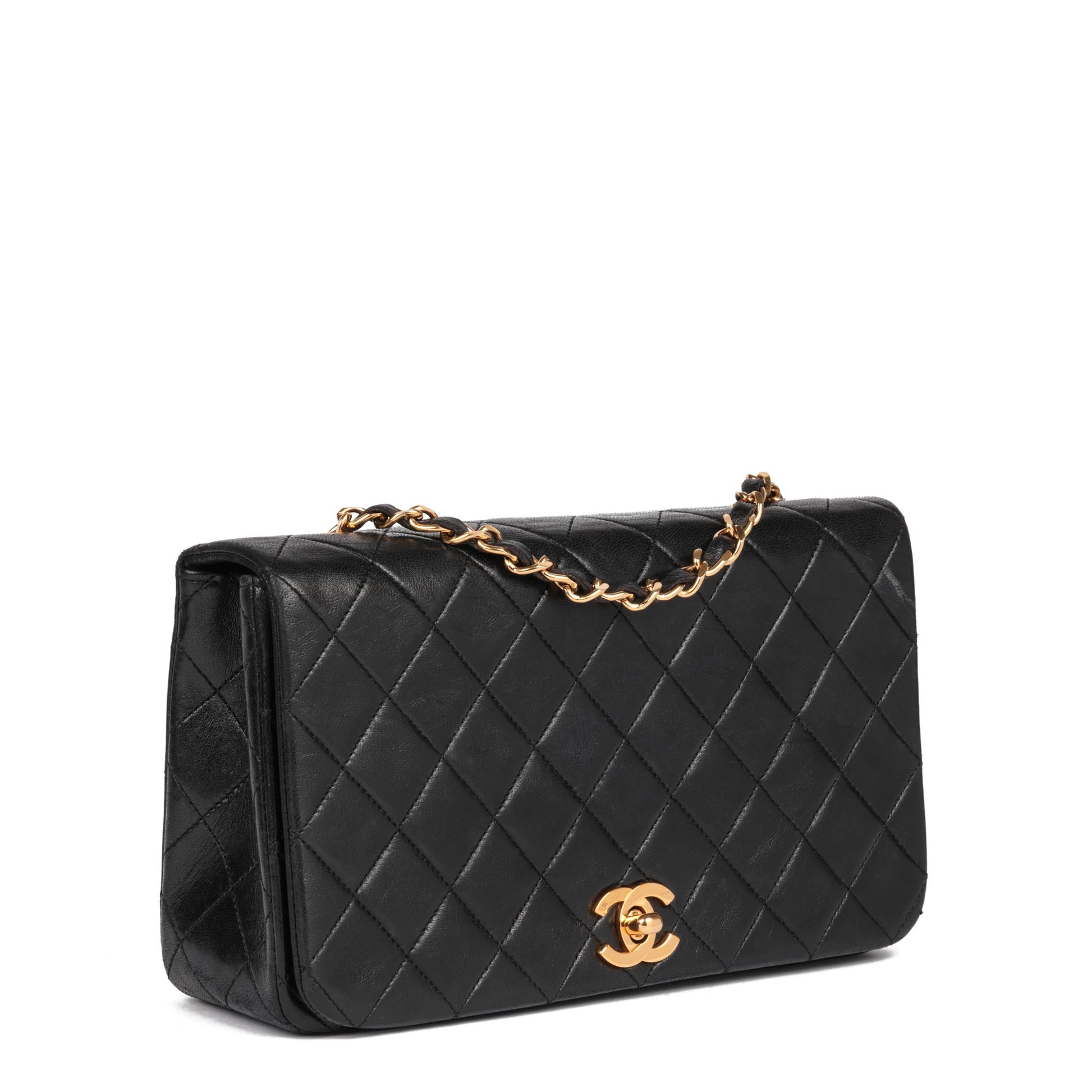 Chanel Black Quilted Lambskin Vintage Small Classic Single Full Flap B