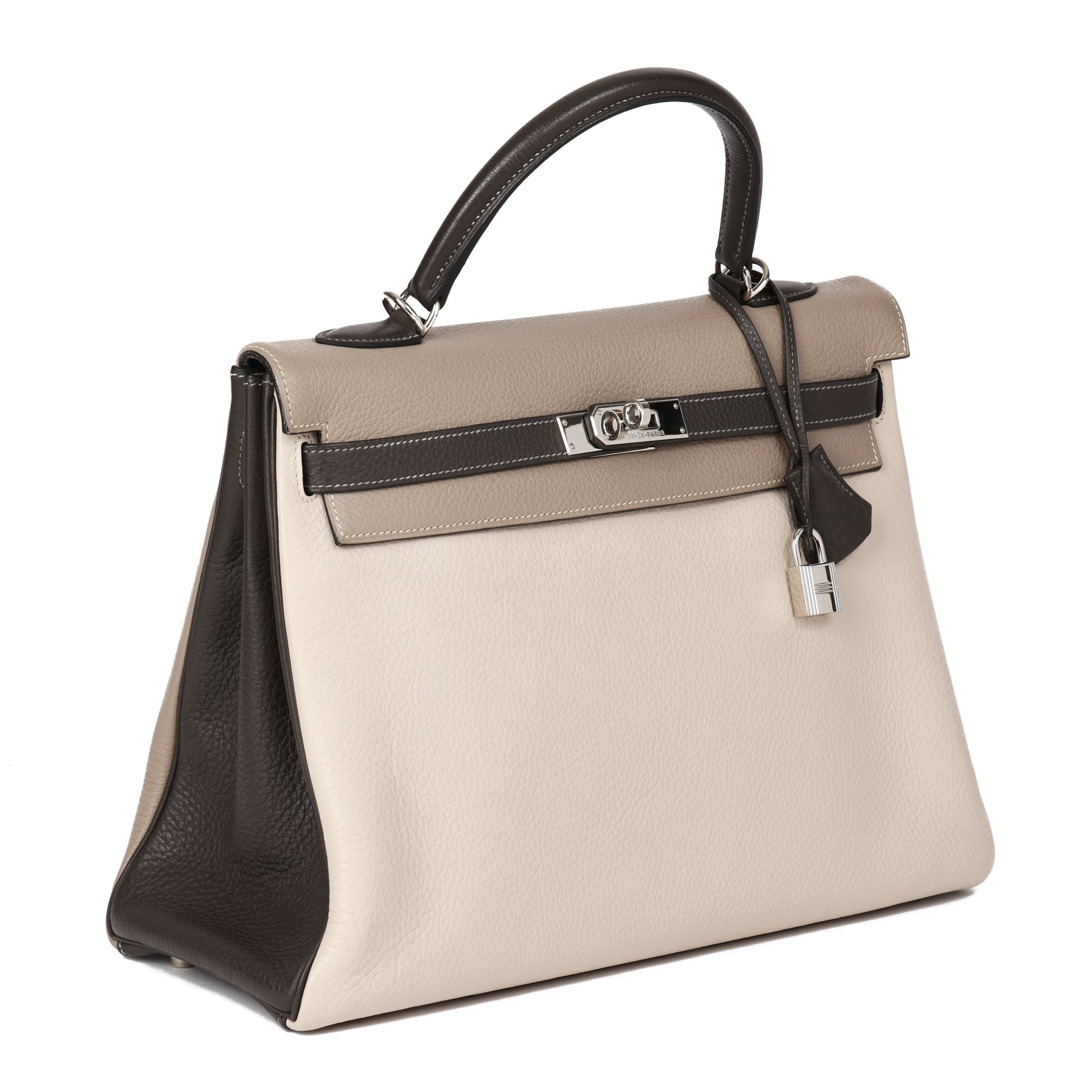 Hermes Graphite, Etoupe & Gris Tourterelle Clemence Leather Special Or