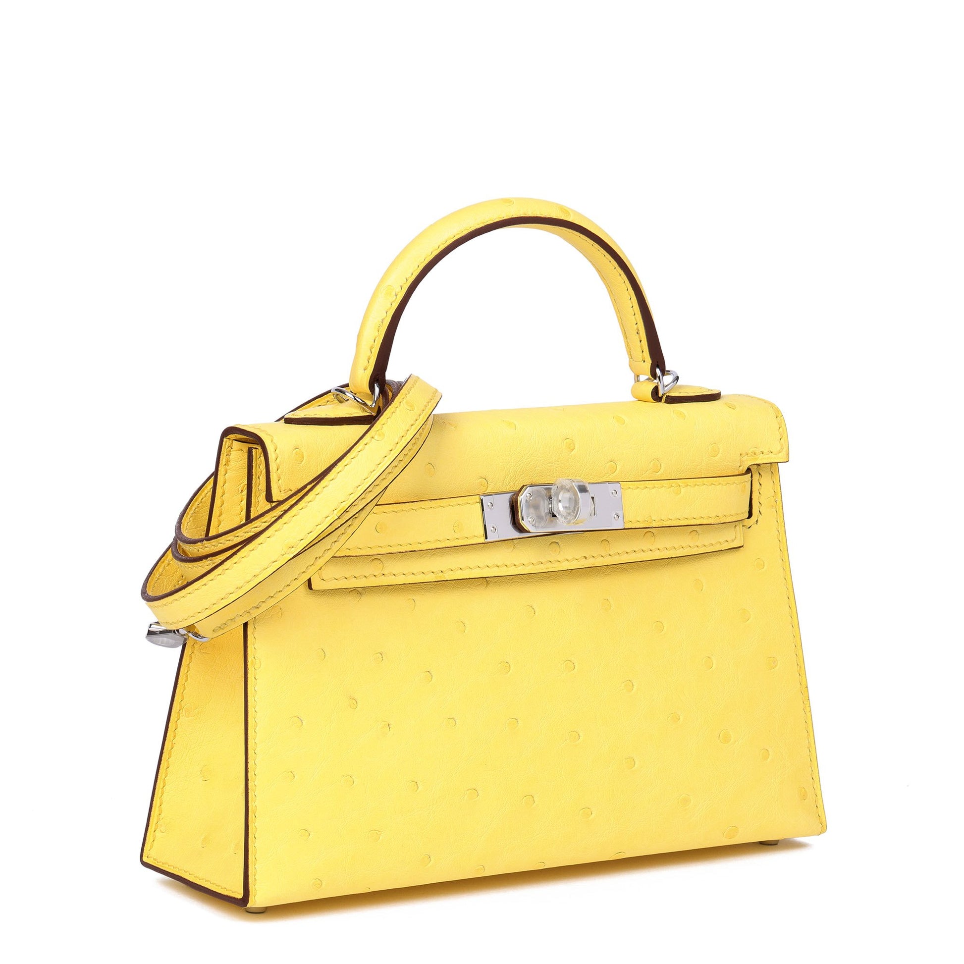 Hermes Yellow Ostrich Leather Small Top Handle Satchel Shoulder