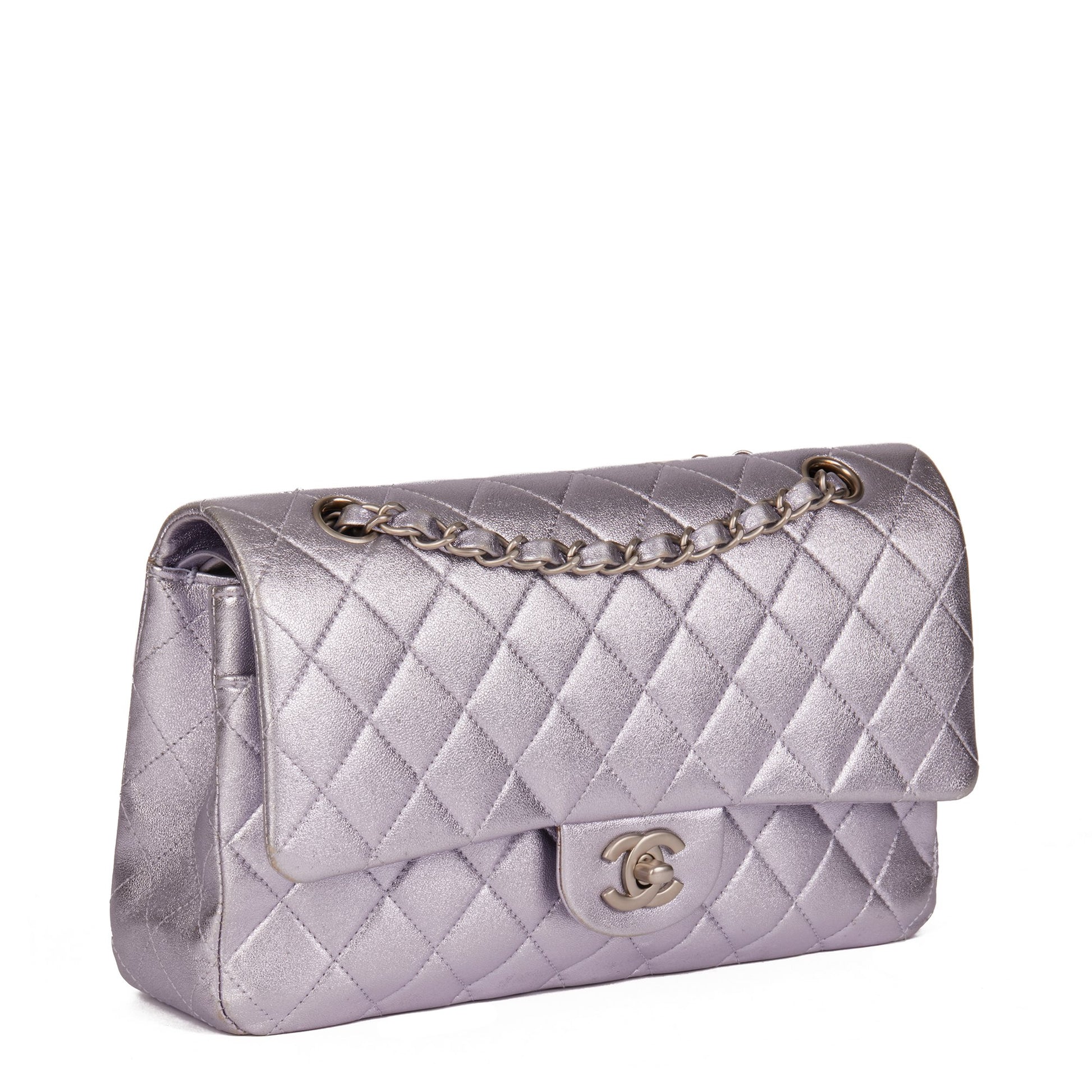 CHANEL Purple Quilted Lambskin Medium Classic Double Flap Bag